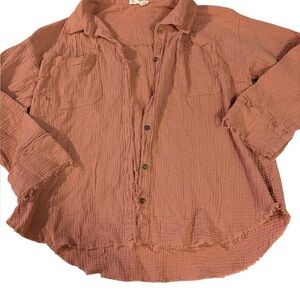 Women's Peach Colored Beachy Button-Up Top Size Medium